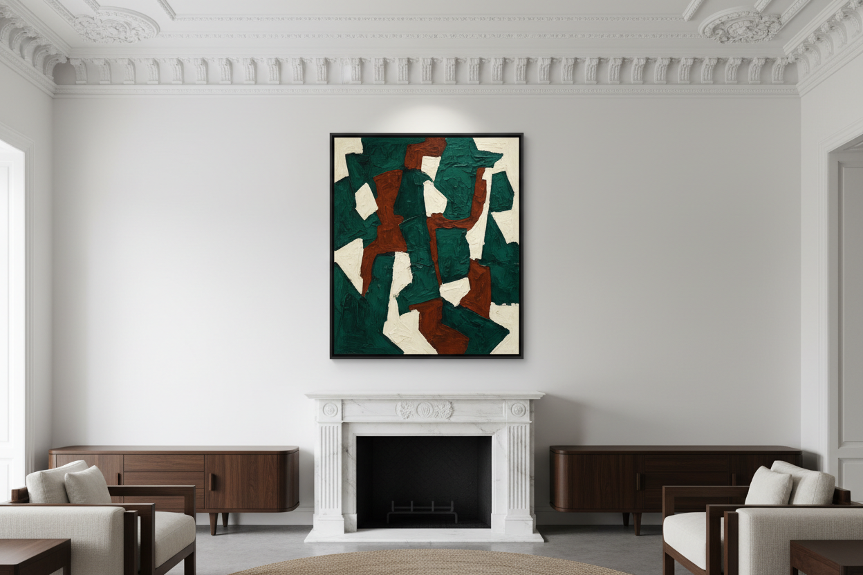 Bold Geometric Abstract in White Mansion Room