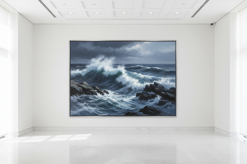 Dramatic Seascape in White Mansion Hallway