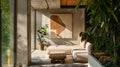 Japandi-Style Sunlit Living Space with Textured Artwork